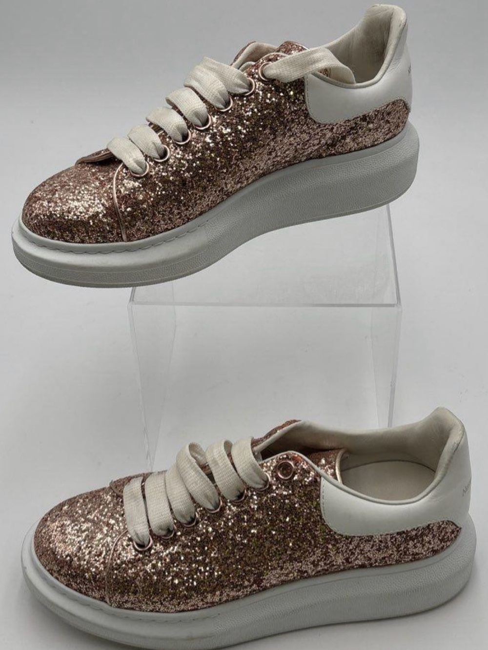 Alexander McQueen Rose Gold Glitter Platform Sneakers
